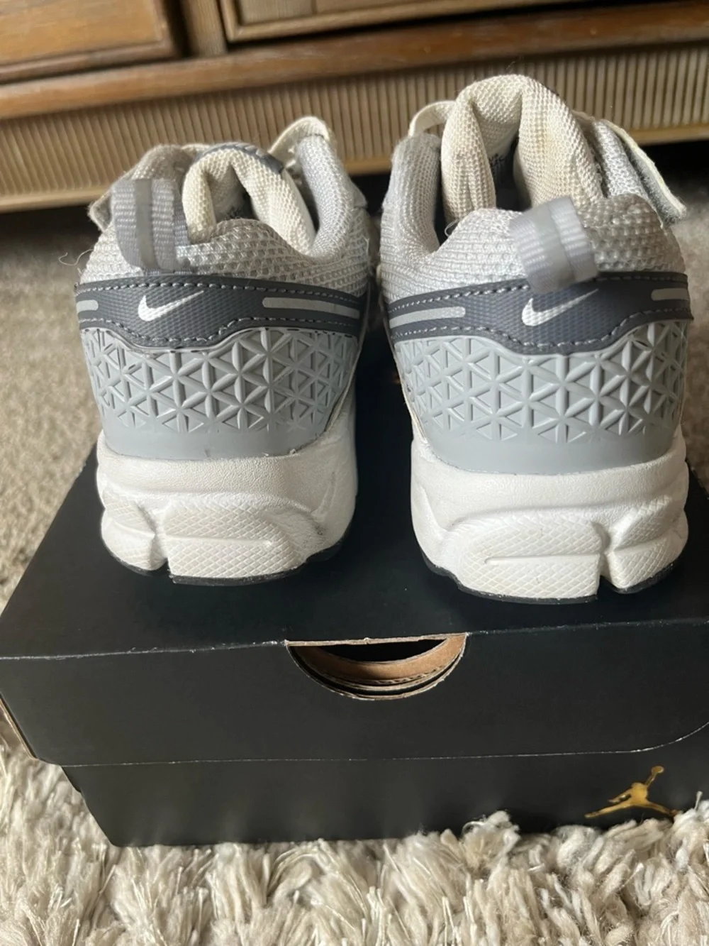 Nike Kids White and Gray Mesh Lace-Up Sneakers